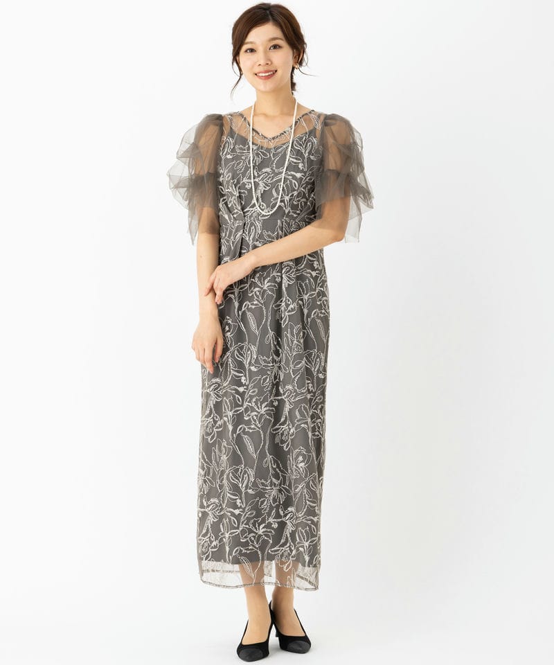 LE'RURE リルアー フラッフィースリーブペンシルドレス グレー系