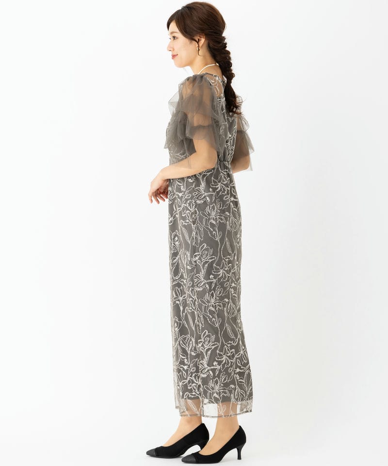 LE'RURE リルアー フラッフィースリーブペンシルドレス グレー系