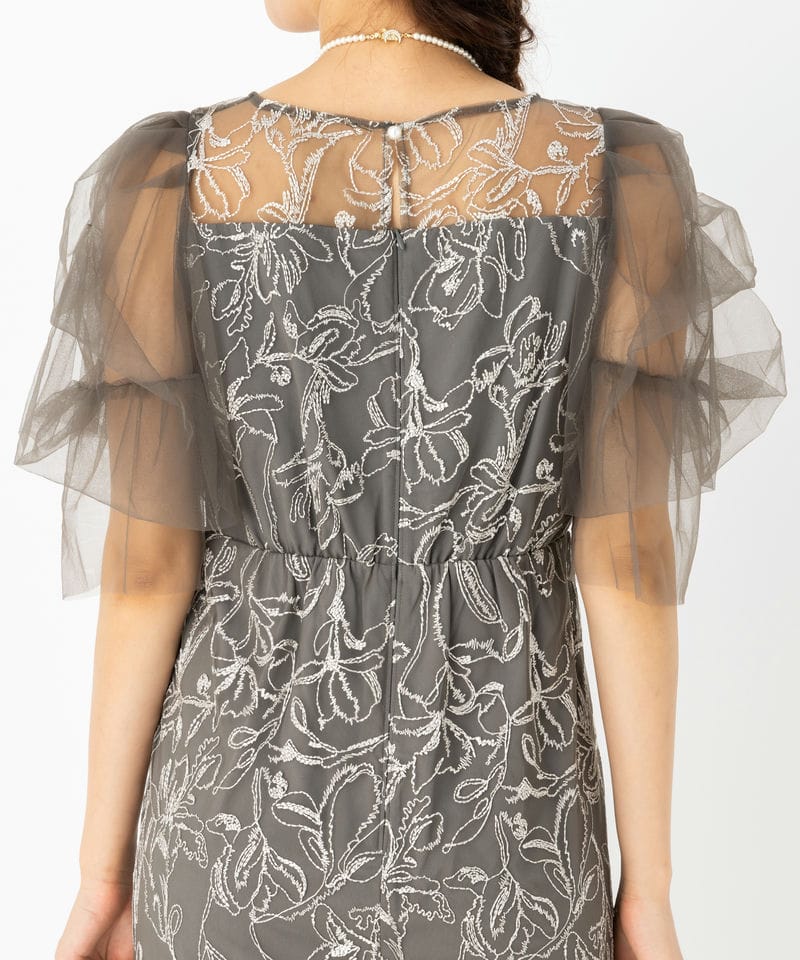 LE'RURE リルアー フラッフィースリーブペンシルドレス グレー系