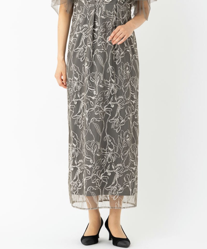 LE'RURE リルアー フラッフィースリーブペンシルドレス グレー系