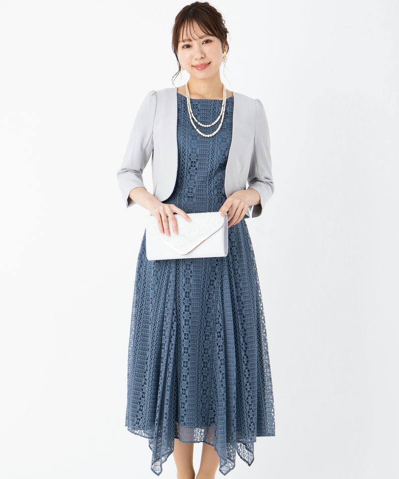 Aimer 【ドレス3点セット】ストライプレースランダムヘムドレス ブルー