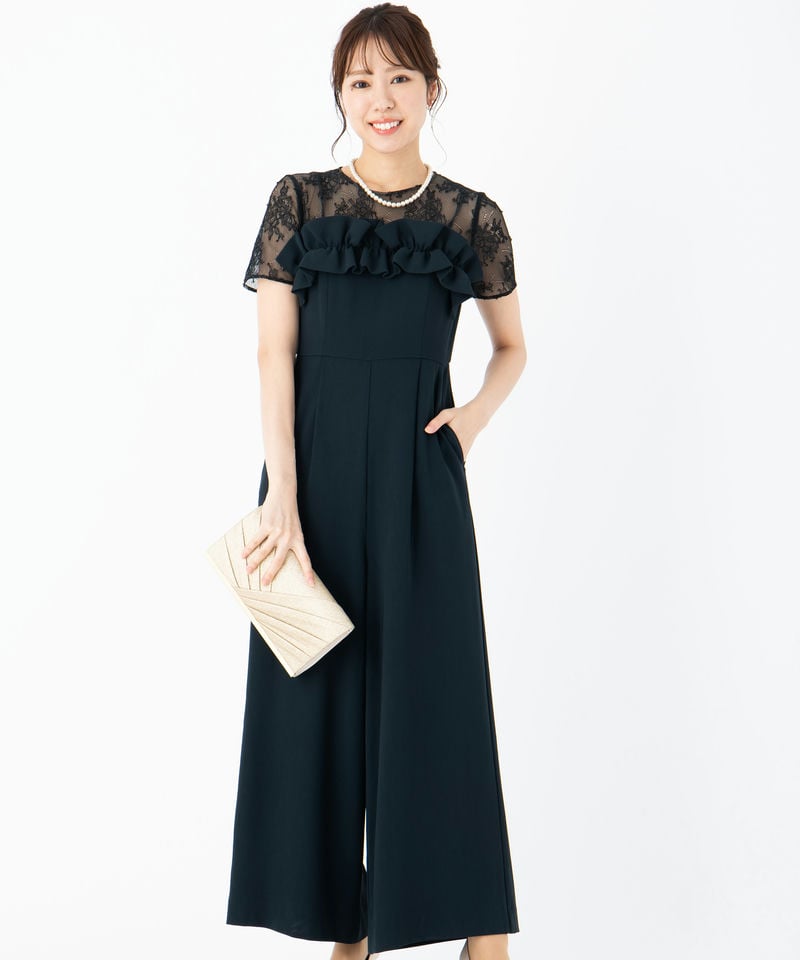 GRACE CONTINENTAL 【ドレス2点セット】刺繍ワイドサロペット グレー系