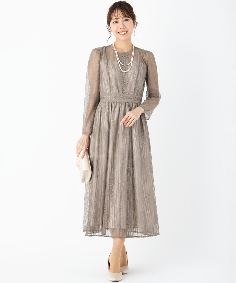 Select Shop 【ドレス3点セット】ストライプフラワー総レースドレス