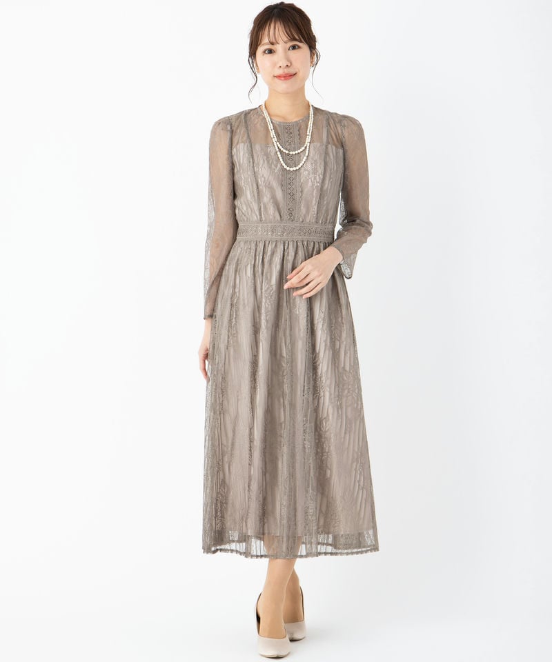 Select Shop 【ドレス3点セット】ストライプフラワー総レースドレス