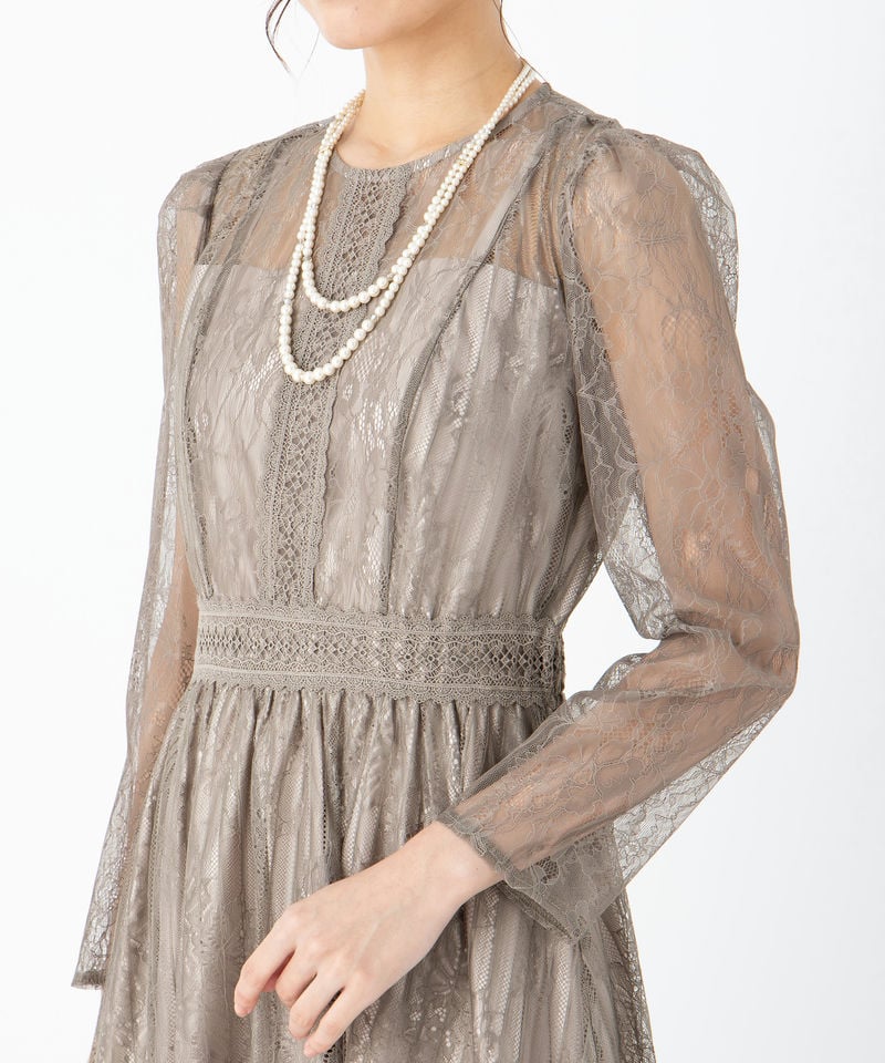 Select Shop 【ドレス3点セット】ストライプフラワー総レースドレス