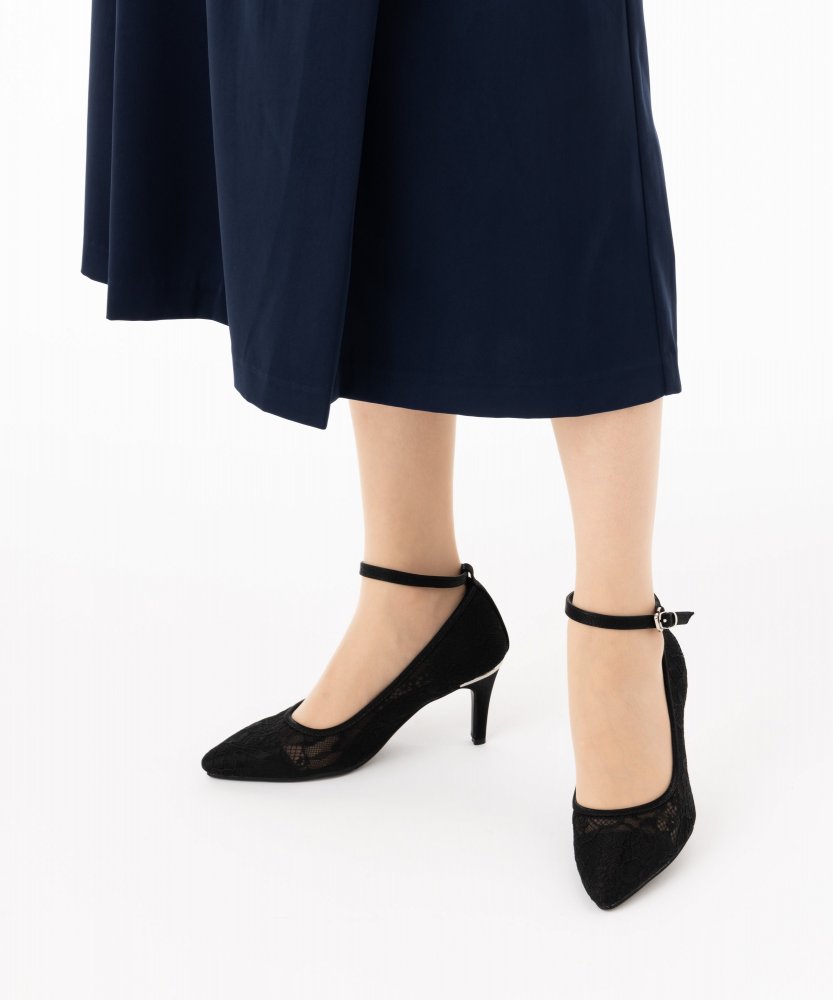 Select Shop ストラップ付 総レースパンプス ブラック系 | 結婚式 
