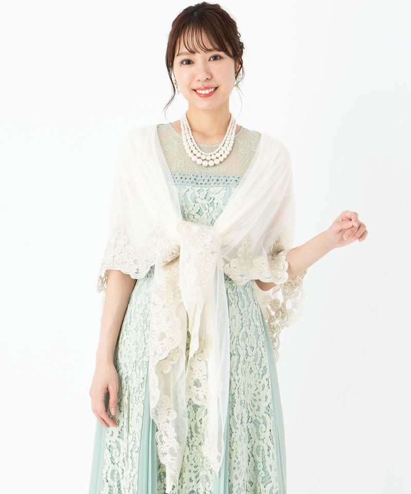 Dorry Doll ドリードール ラメ刺繍シフォン見頃付きショール ベージュ 