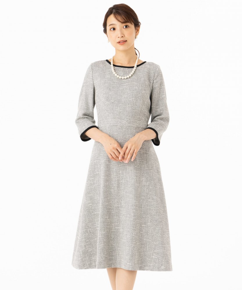 Aimer エメ フィット&フレアツイードワンピース グレー系 | 結婚式 