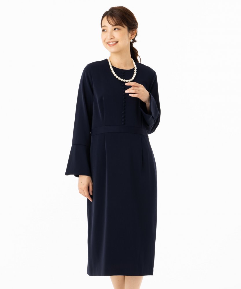 SHIPS フロントボタンフレアスリーブワンピース ネイビー系 | 結婚式