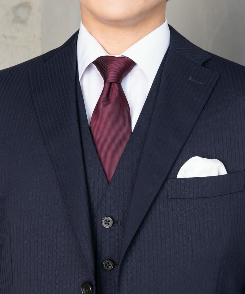P.S.FA 光沢シャドーストライプスリーピーススーツ ネイビー系 | 結婚
