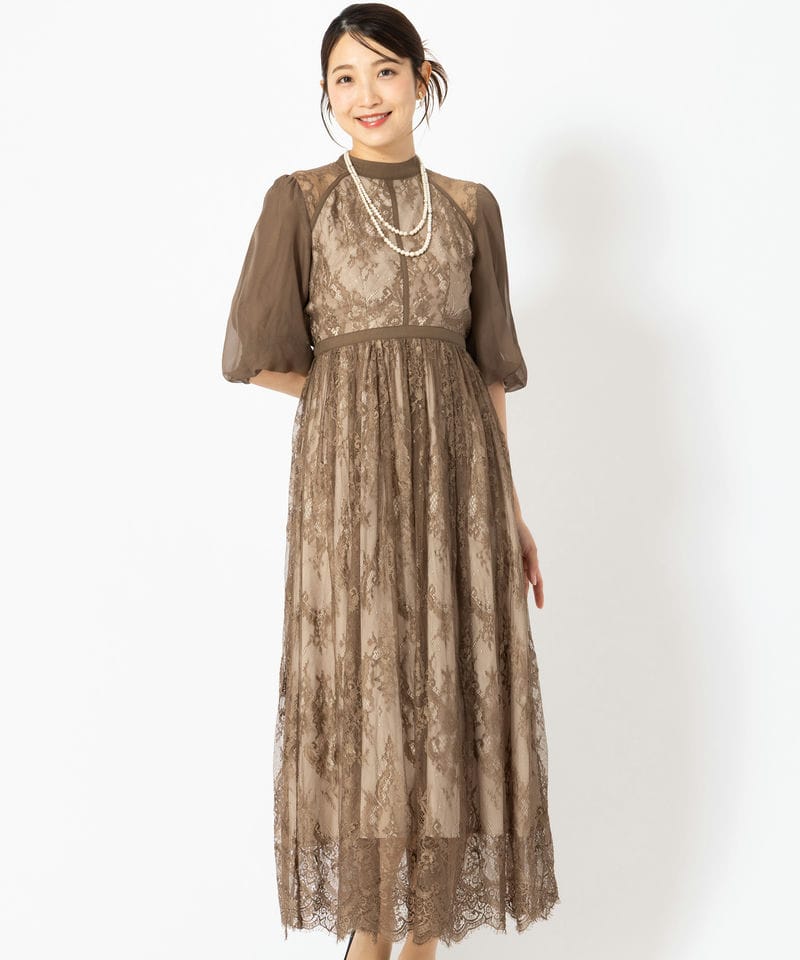 Select Shop 総レースハイネックバルーンスリーブドレス その他 x
