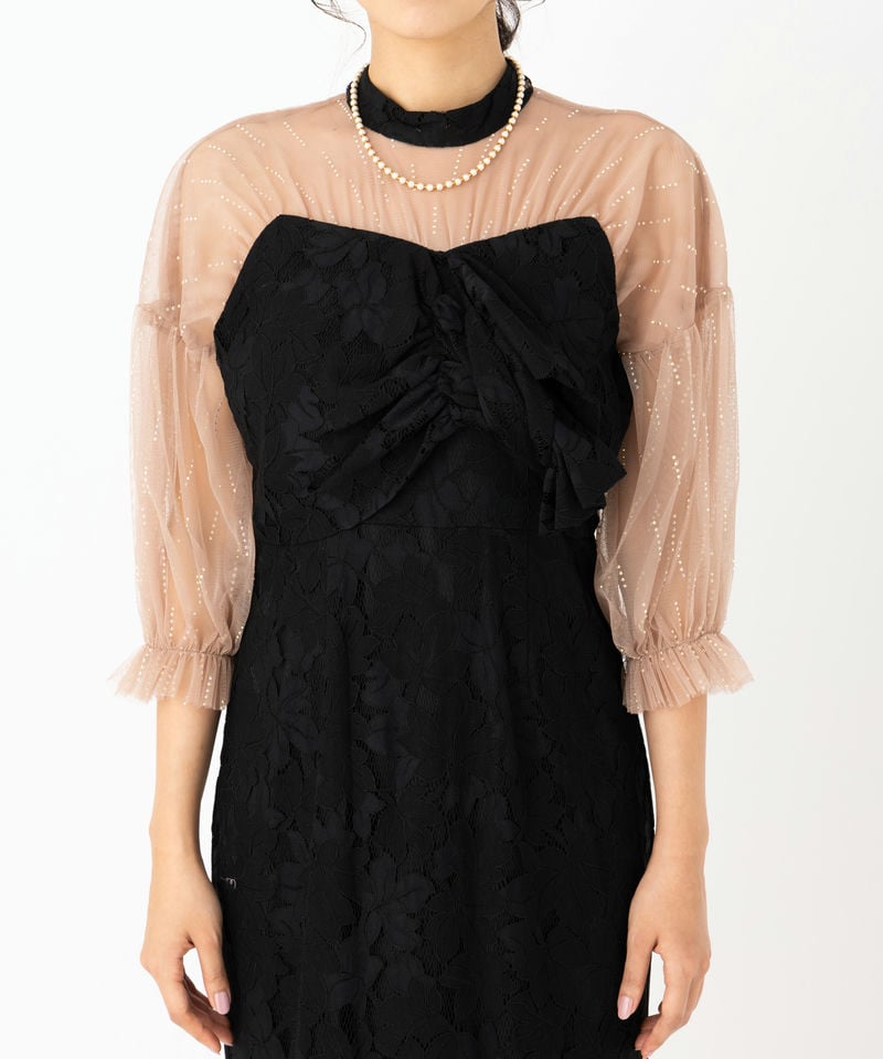 Leja レジャ レイヤード風ビスチェフロントリボンドレス ブラック系