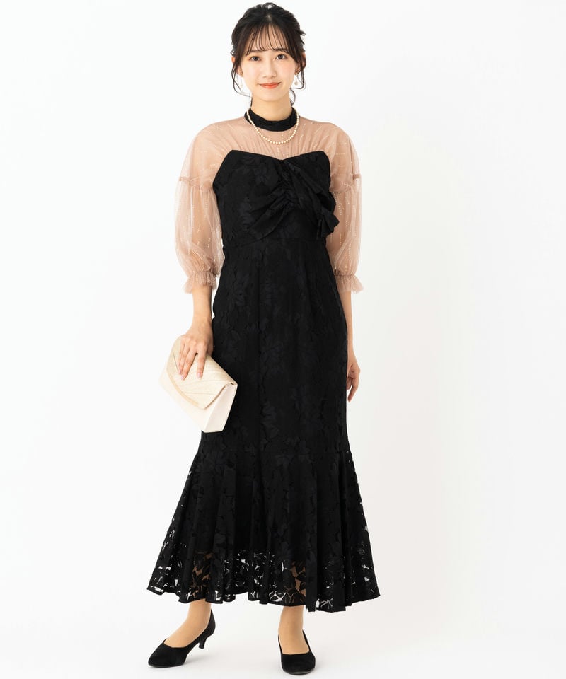 Leja レジャ レイヤード風ビスチェフロントリボンドレス ブラック系