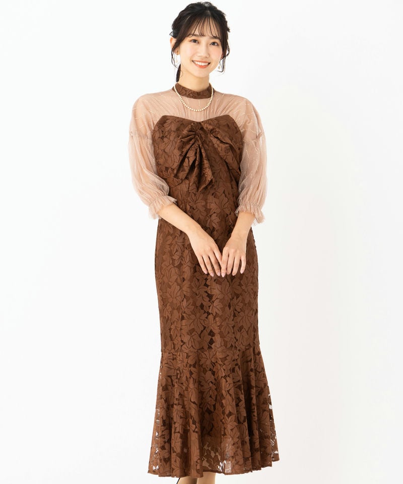 Leja レジャ 花柄刺繍オフショルダーシアードッキングドレス その他 x