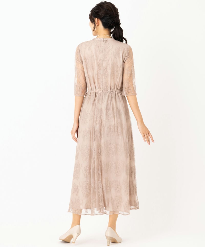 Aimer エメ プチハイネック5分袖レースドレス その他 x ベージュ系