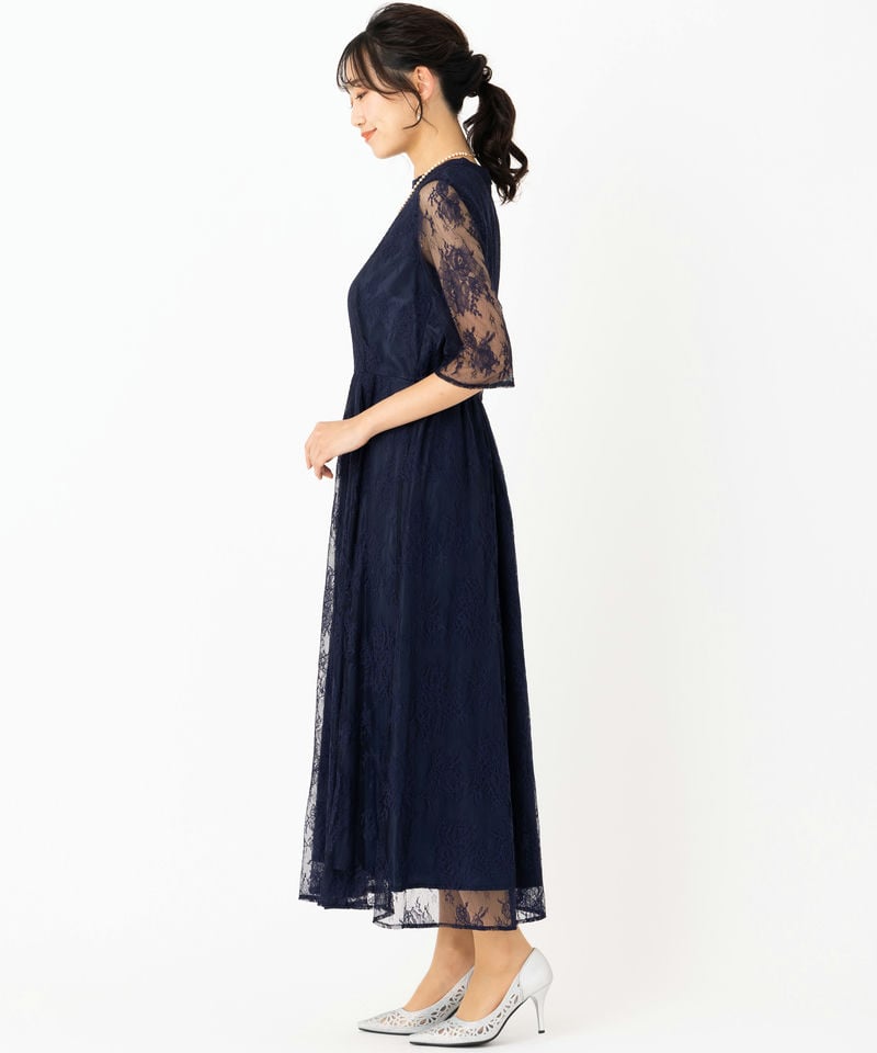 Aimer エメ プチハイネック5分袖レースドレス ネイビー系 | 結婚式