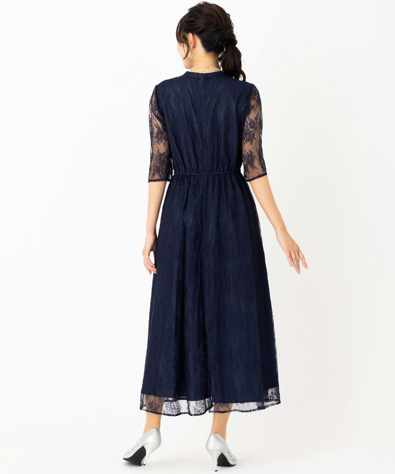Aimer エメ プチハイネック5分袖レースドレス ネイビー系 | 結婚式