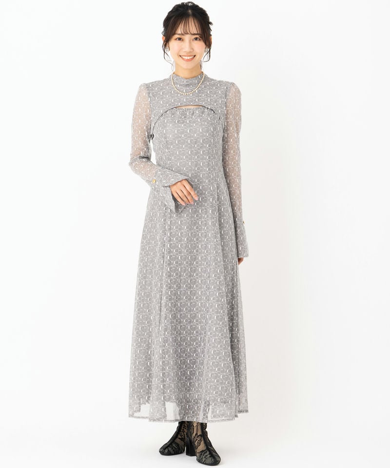 Select Shop バックオープンジオメトリックレースドレス グレー系