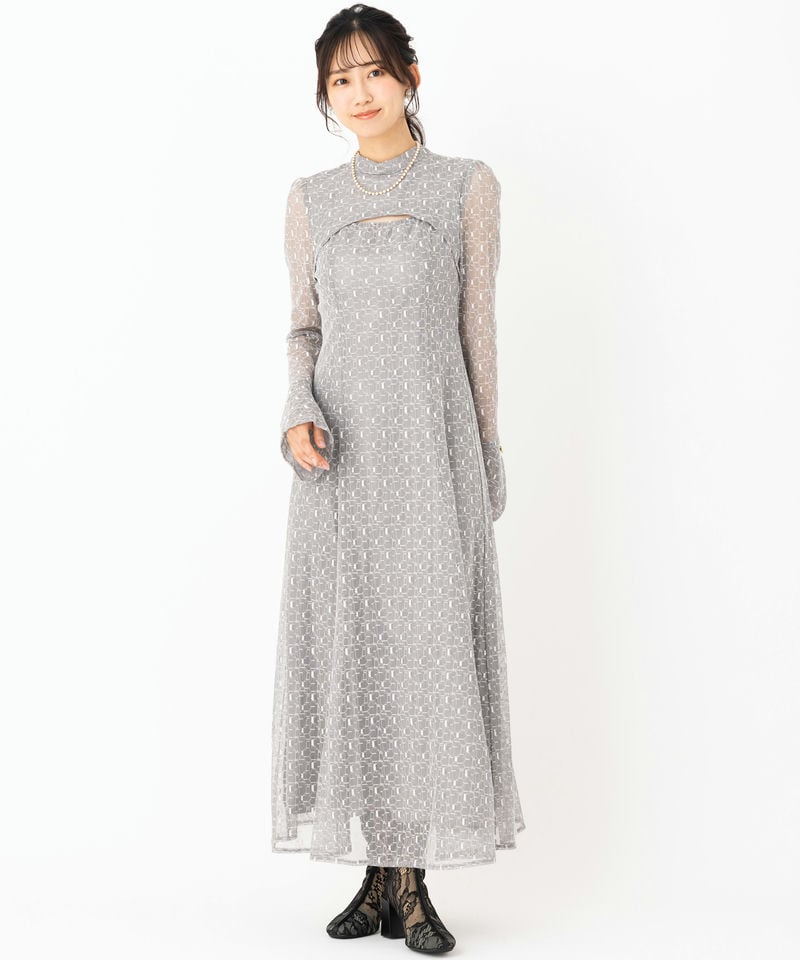 Select Shop バックオープンジオメトリックレースドレス グレー系