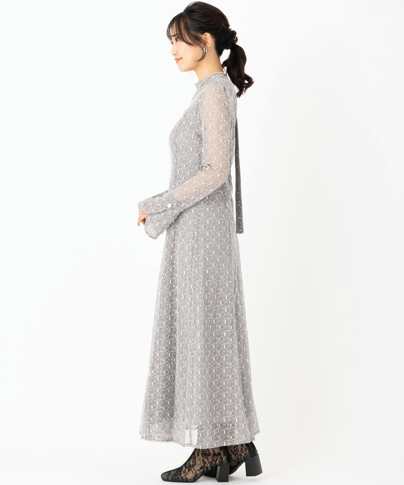 Select Shop バックオープンジオメトリックレースドレス グレー系