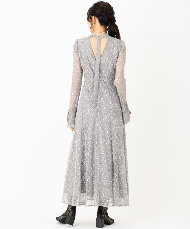 Select Shop バックオープンジオメトリックレースドレス グレー系