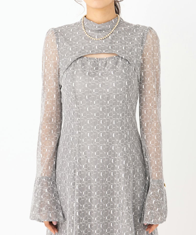 Select Shop バックオープンジオメトリックレースドレス グレー系