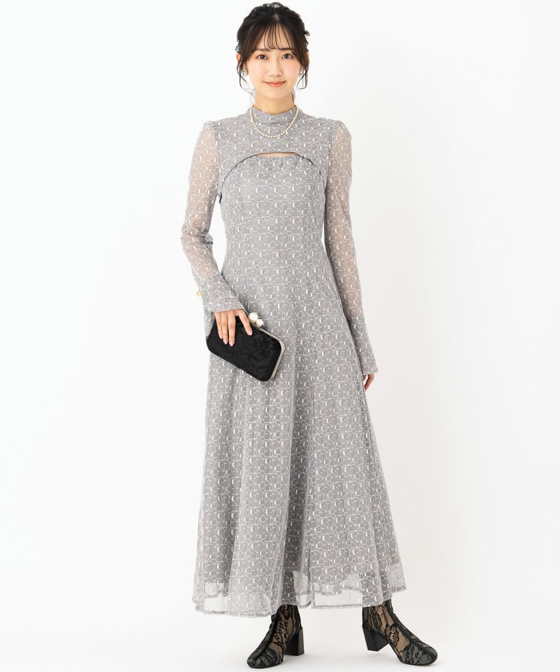Select Shop バックオープンジオメトリックレースドレス グレー系