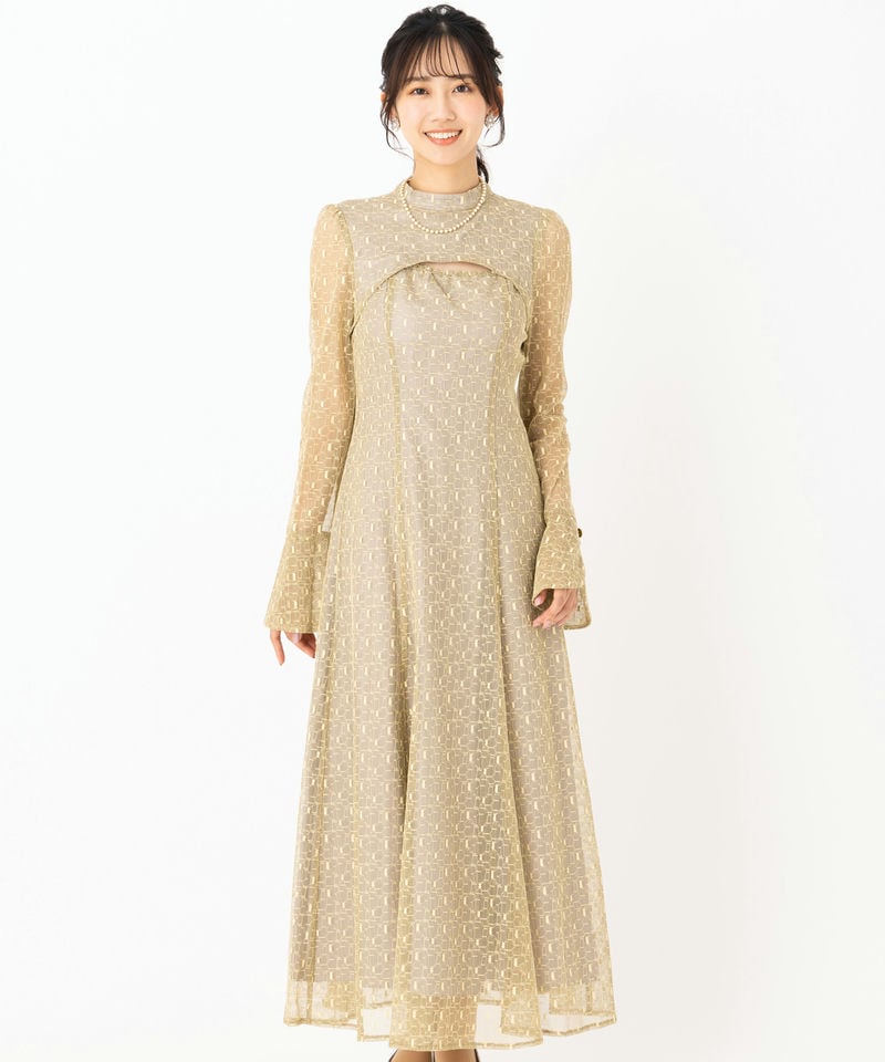 Select Shop バックオープンジオメトリックレースドレス グレー系