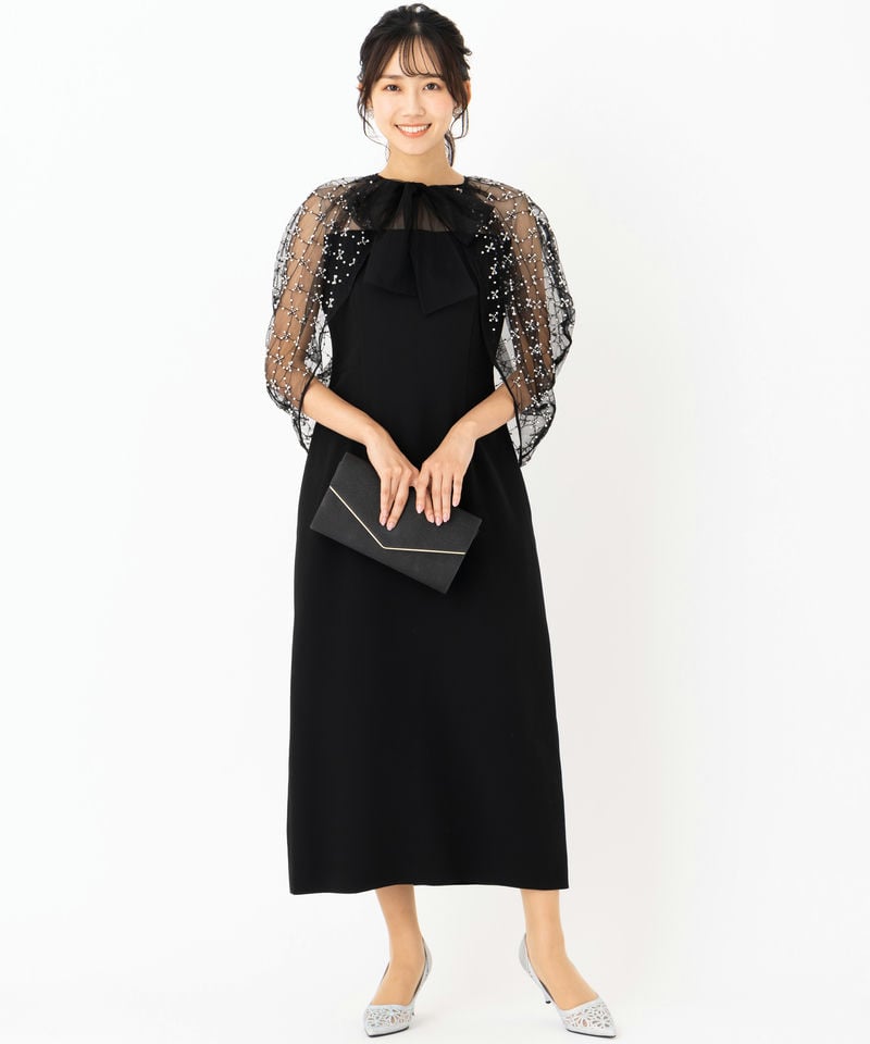 CELFORD セルフォード ビーズ刺繍ケープ付ドレス ブラック系 | 結婚式