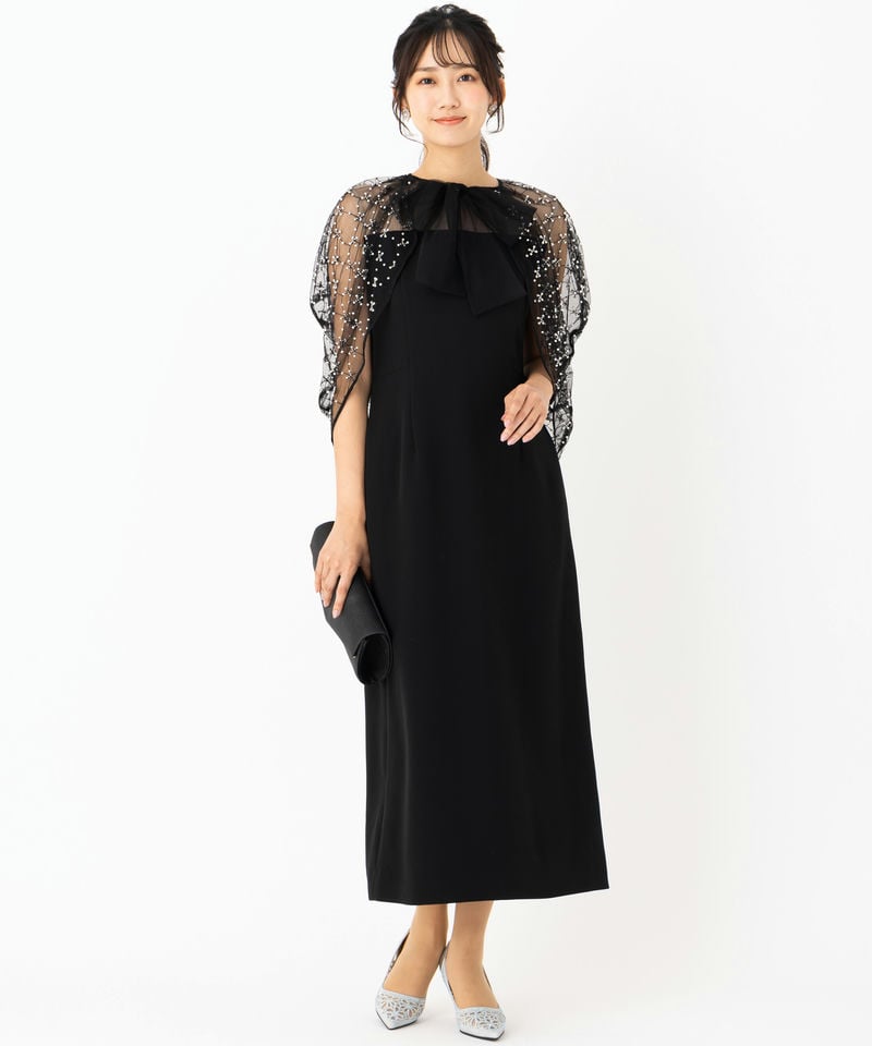 CELFORD セルフォード ビーズ刺繍ケープ付ドレス ブラック系 | 結婚式