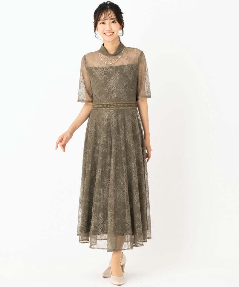 Leja レジャ ハイネック花柄レースウエストマークドレス その他 x