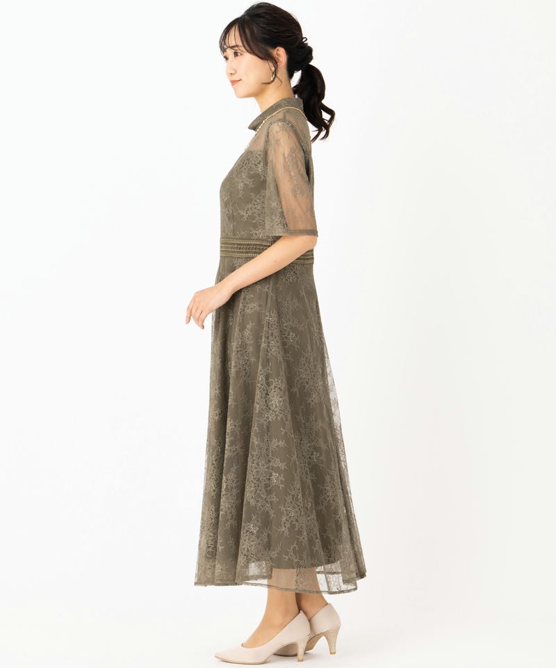 Leja レジャ ハイネック花柄レースウエストマークドレス その他 x