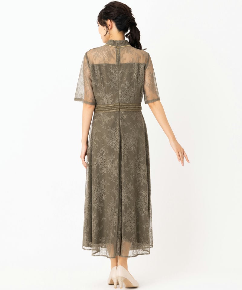 Leja レジャ ハイネック花柄レースウエストマークドレス その他 x