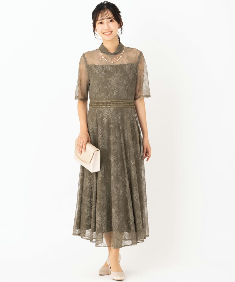 Leja レジャ ハイネック花柄レースウエストマークドレス その他 x