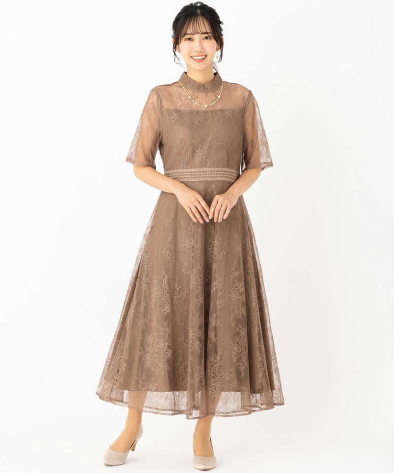 Leja レジャ ハイネック花柄レースウエストマークドレス その他 x