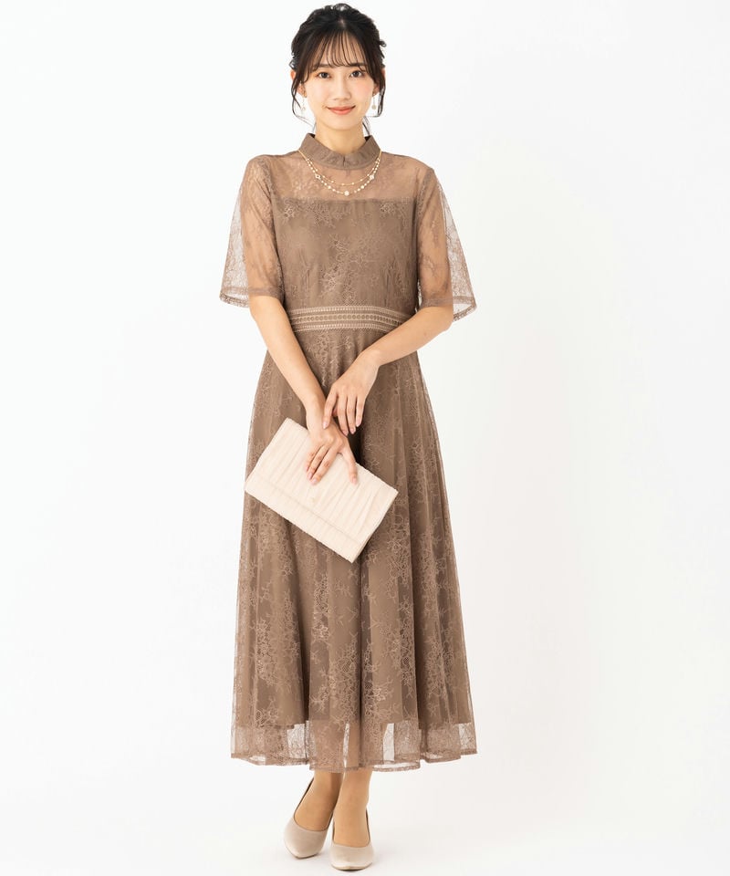Leja レジャ ハイネック花柄レースウエストマークドレス その他 x