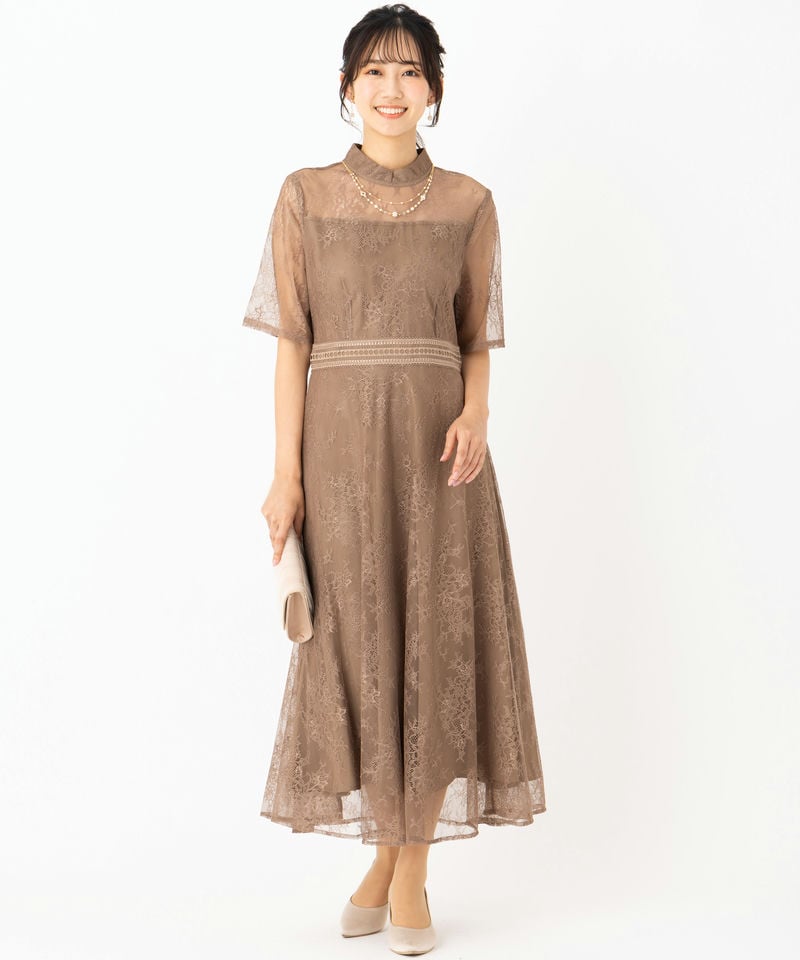 Leja レジャ ハイネック花柄レースウエストマークドレス その他 x