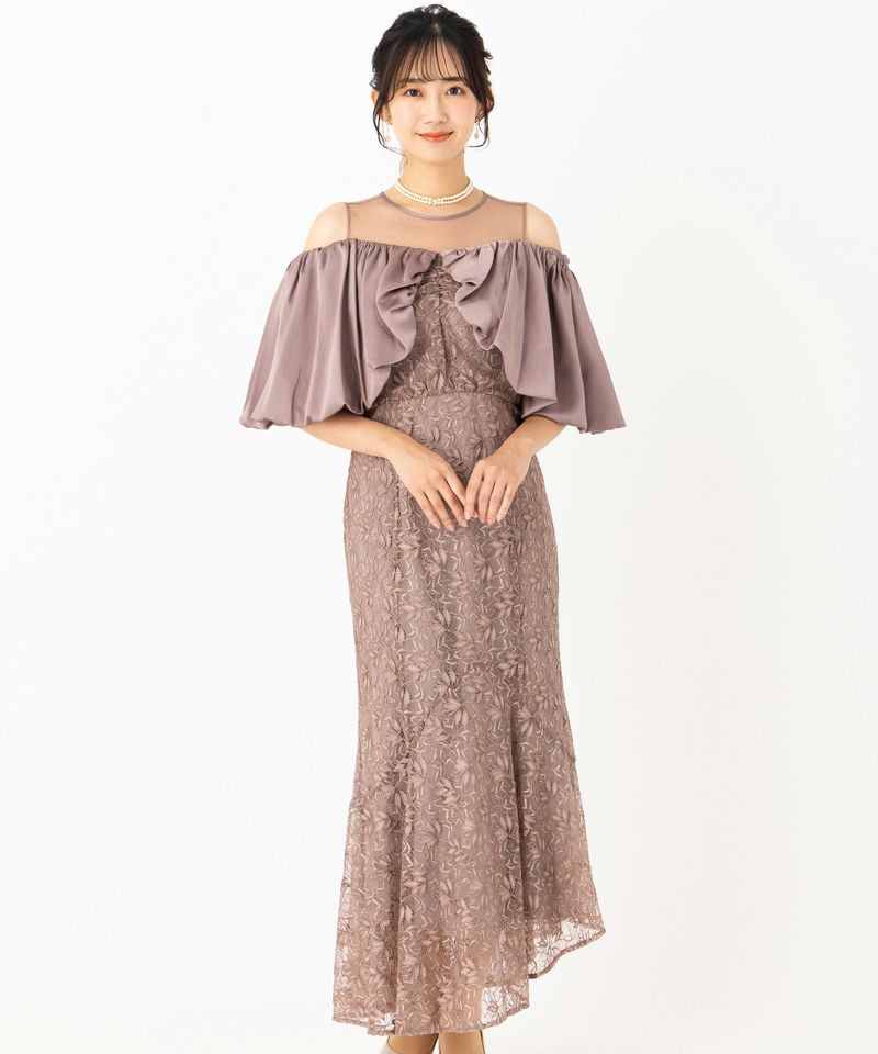 Leja レジャ 花柄刺繍オフショルダーシアードッキングドレス その他 x