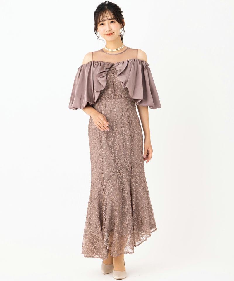 Leja レジャ 花柄刺繍オフショルダーシアードッキングドレス その他 x