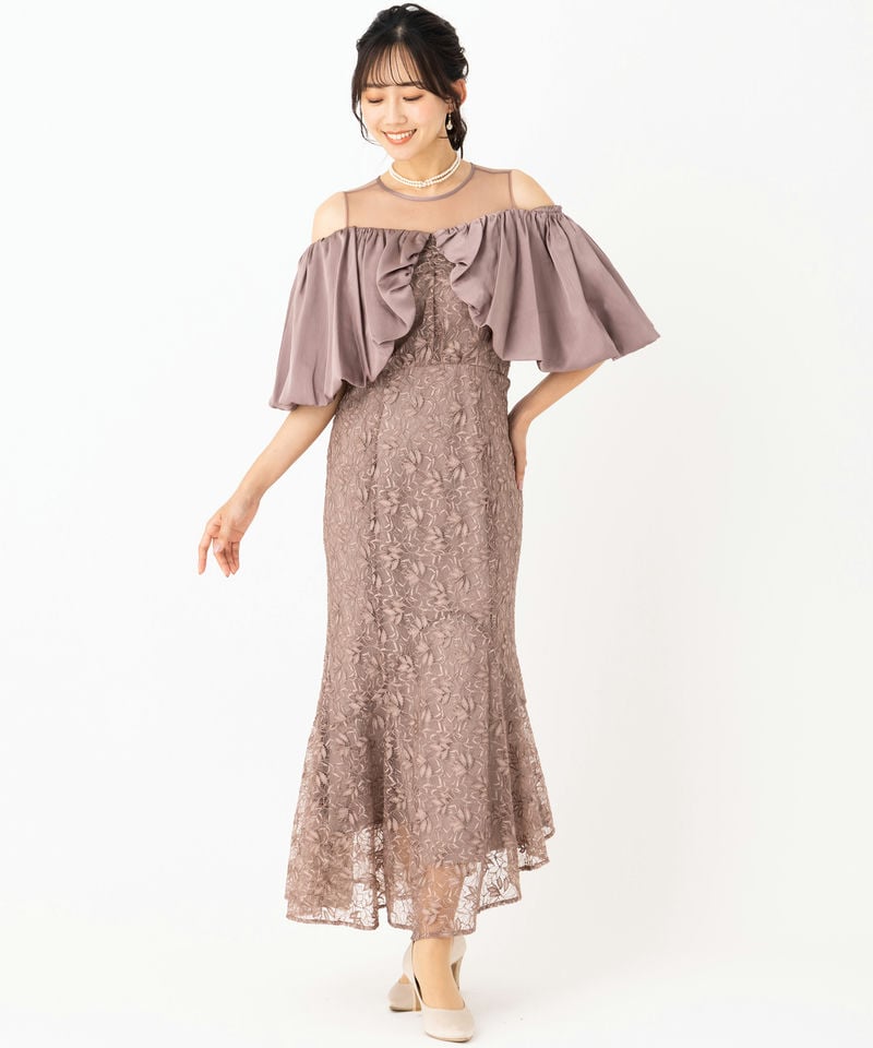 Leja レジャ 花柄刺繍オフショルダーシアードッキングドレス その他 x
