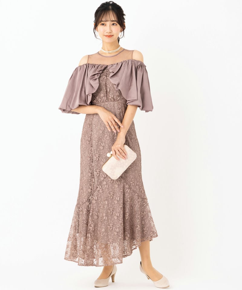 【LEJA】花柄刺繍 シアー オフショルダー マーメイドドレス 結婚式 お呼ばれ Leja レジャ 花柄刺繍オフショルダーシアードッキングドレス その他 x