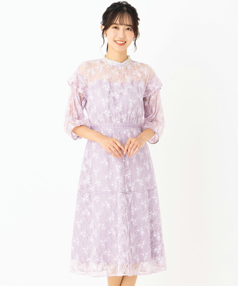 dazzlin ダズリン ネックツイスト刺繍レースドレス パープル系 | 結婚