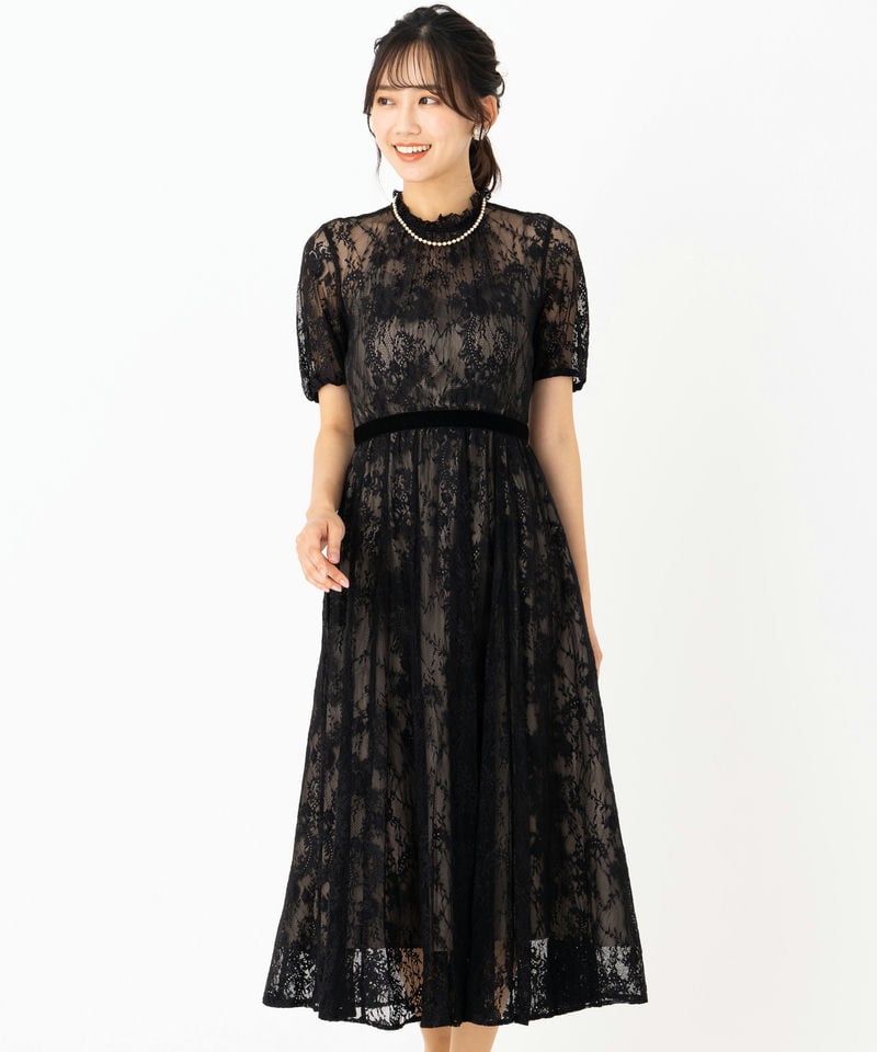 JILLSTUART 黒 パーティードレス サイズ2 JILL STUART ジルスチュアート レース×ベルベットドレス ブラック系