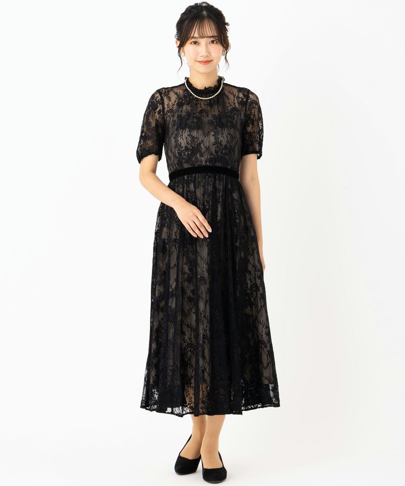 JILL STUART ジルスチュアート レース×ベルベットドレス ブラック系