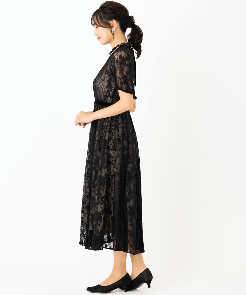 JILL STUART ジルスチュアート レース×ベルベットドレス ブラック系