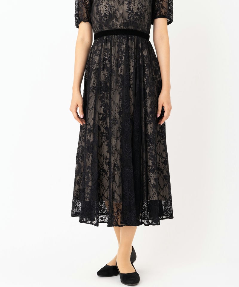 JILL STUART ジルスチュアート レース×ベルベットドレス ブラック系