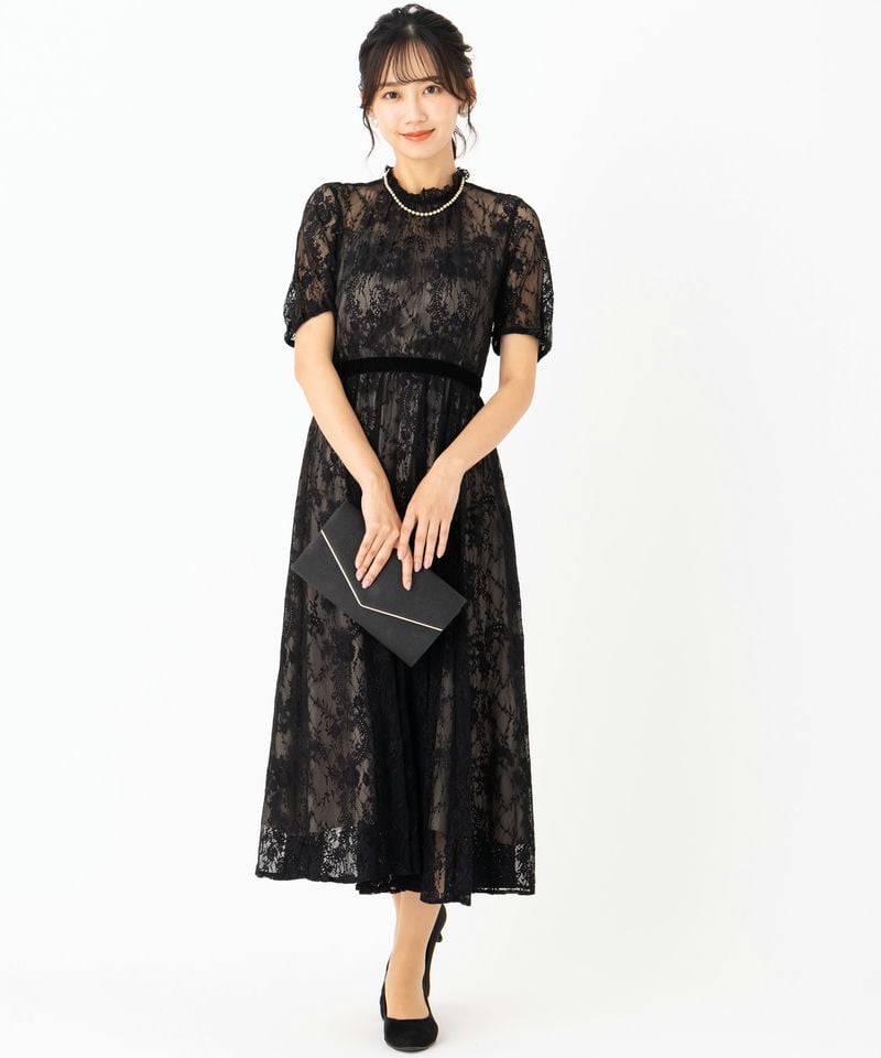 JILLSTUART 黒 パーティードレス サイズ2 JILL STUART ジルスチュアート レース×ベルベットドレス ブラック系
