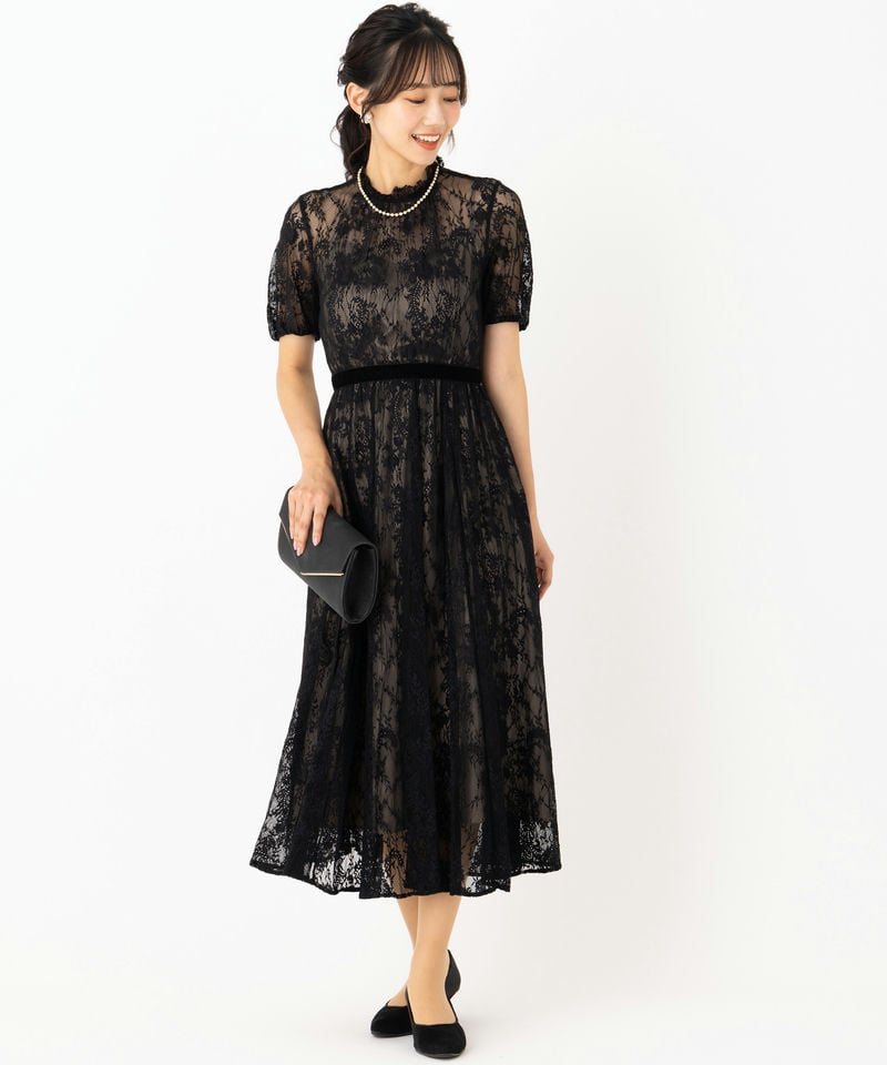 ジルスチュアートドレス120 JILL STUART ジルスチュアート レース×ベルベットドレス ブラック系