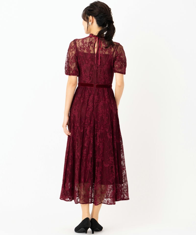 JILL STUART ジルスチュアート レース×ベルベットドレス レッド系