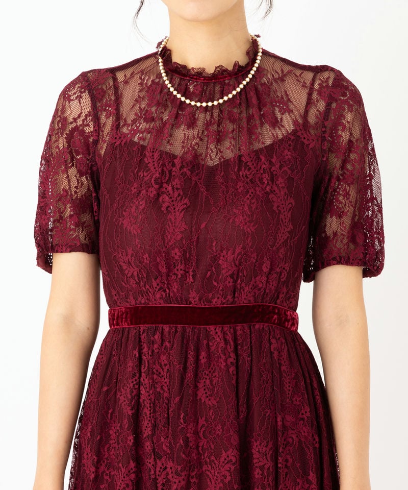 JILL STUART ジルスチュアート レース×ベルベットドレス レッド系